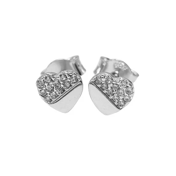Fülbevaló bedugós köves fehér arany  - "Szív"