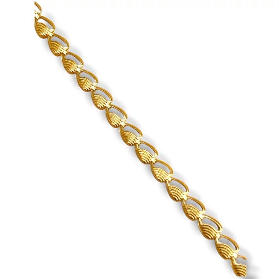 14 karátos sárga arany karlánc fűzött szemes mintával, 18 cm hosszban és 3 mm láncszem szélességgel